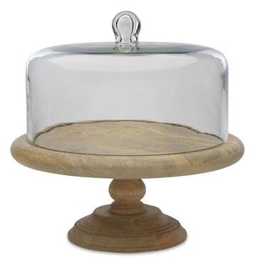 Recycled Dome Cake Stand H35 x D35cm, Mango Wood and Glass