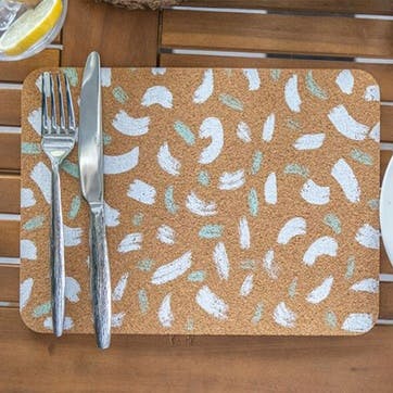 Terrazzo Set of 4 Cork Placemats 29 x 21.5cm, Natural/White