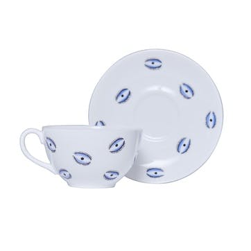 Teacup and saucer, 150ml, Casacarta, Eye, White and Blue