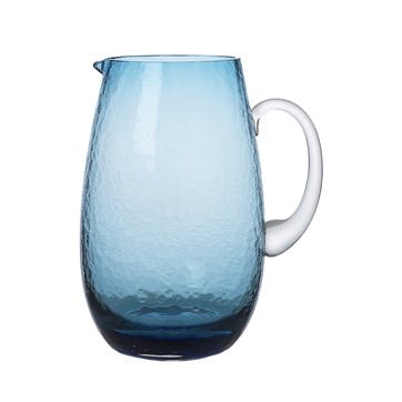 Hammered Mouth Blown Jug H22cm, Blue