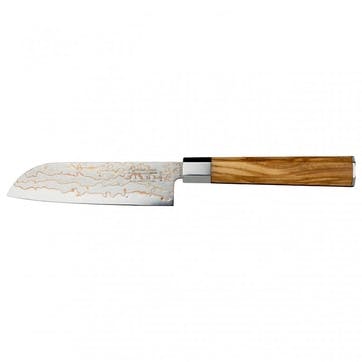 Flame Santoku Knife 12cm, Olive Wood