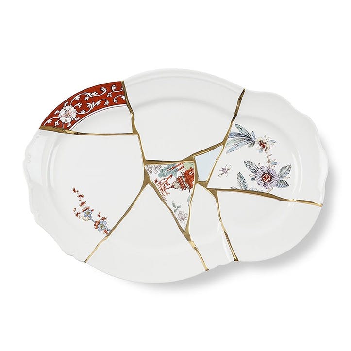 Platter, L49 x W29.5 x H3.5cm, Seletti, Kintsugi, white/gold