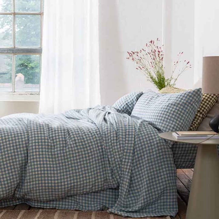 Gingham King Size Duvet Cover, Warm Blue