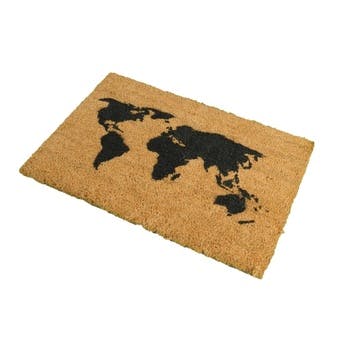 World Map Doormat, Black