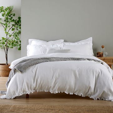 Organic Retreat Ruffle Duvet Set, Double, White