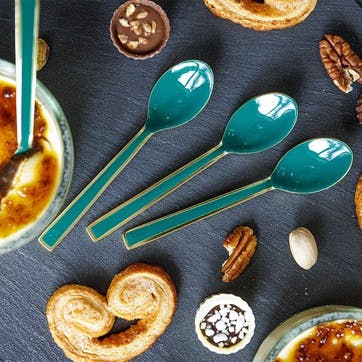 Set of 4 Teaspoons , Green/Gold