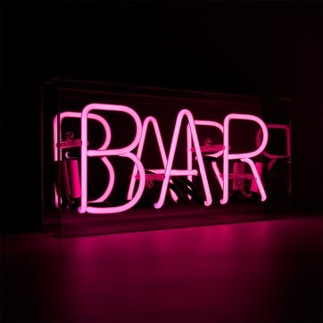 Neon Box Bar Glass Sign H38 x W19cm, Pink