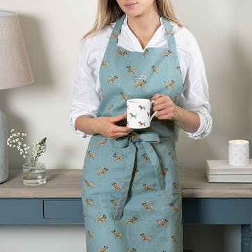 Border Terrier Apron , Teal, Taupe, Brown