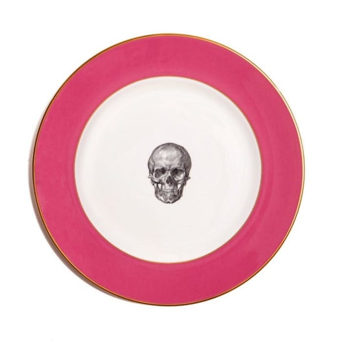 Rock and Roll Skull Dinner Plate, Raspberry Pink