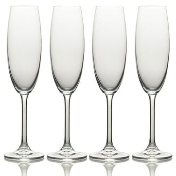 Julie Set of 4 Flute Glasses 240ml, Clear