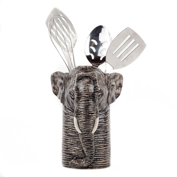 Elephant Utensil Pot H18.5cm Grey