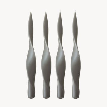 Ribbon Set of 4 Dinner Candles H30cm, Mid Grey