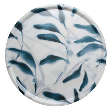 Amongst Round Large Birchwood Tray D45cm, Blue