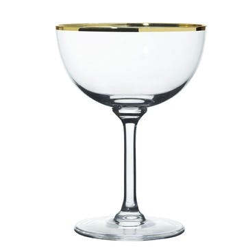 Gold Rims Set of 2 Crystal Champagne Saucers 150ml, Clear/Gold