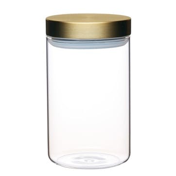 Metallics Airtight Medium Glass Food Storage Jar with Brass Lid