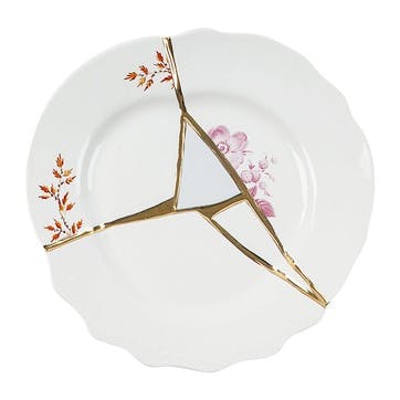 Dessert plate, 21cm, Seletti, Kintsugi - No1, white/gold