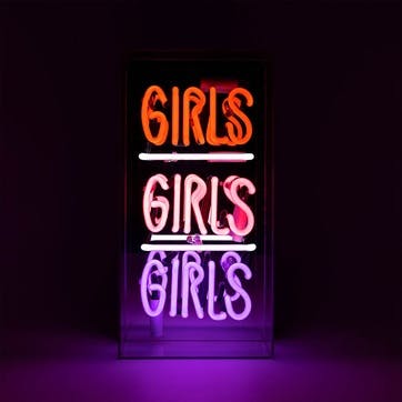 Neon Box Girls Girls Girls Glass Sign H19 x W38cm, Pink