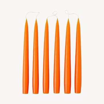 Set of 6 Tapered Dinner Candles H25cm, Pumpkin Orange