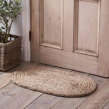 Braided oval doormat, 77 x 46cm, The White Company, natural jute