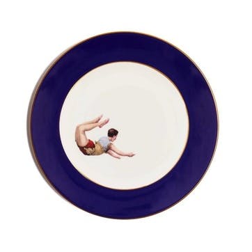 Acts Of Daring Trapeze Boy Dinner Plate, Cobalt Blue