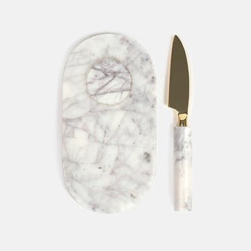 Jermyn Chopping Board with Small Knife, White Marble