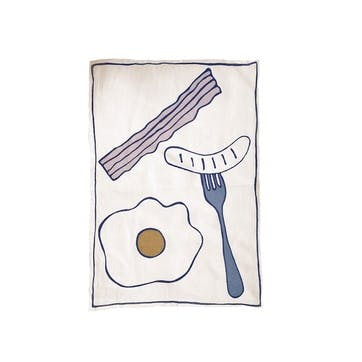 Egg & Bacon Tea Towel 50 x 70cm, White/Blue