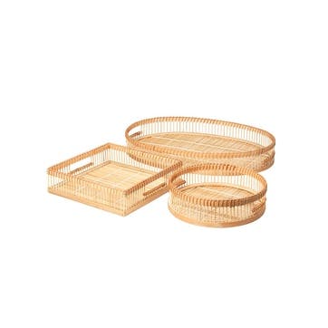 Taro Set of 3 Rattan Trays, Natural