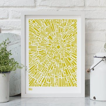 'Morning Light' Geometric Screen Print, A4, Yellow Moss