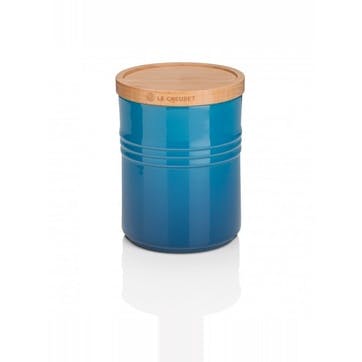 Stoneware Storage Jar with Wooden Lid - Medium; Marseille Blue