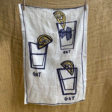 G&T Tea Towel 50 x 70cm, White/Blue/Yellow