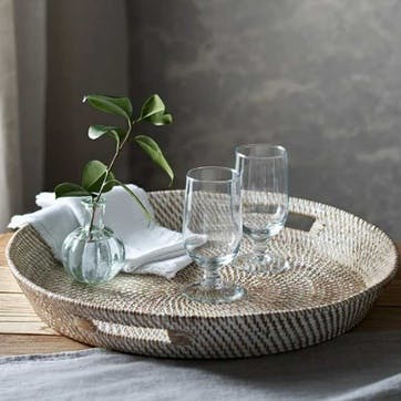 Oversized Round Whitewashed Rattan Tray D50cm. White