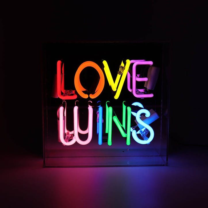 Neon Box Love Wins Glass Sign H25 x W25cm, Multi Coloured
