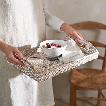 Rattan Serving Tray, White