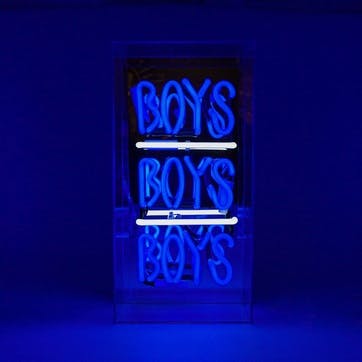 Neon Box Boys Boys Boys Glass Sign H19 x W38cm, Blue