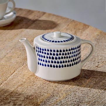 Indigo Drop Teapot 525ml, Cream & Blue