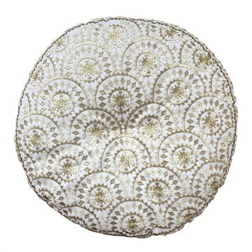 Casablanca Embroidered Cushion Round; Gold Metallic