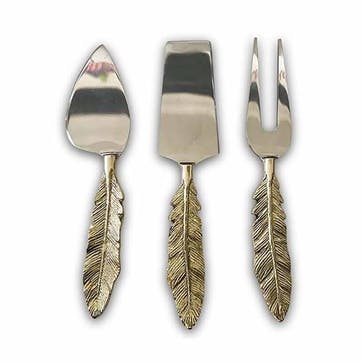Feather Cheese Utensil Set, Gold & Silver