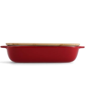 Stoneware Dish with Bamboo Lid 32cm, Empire Red