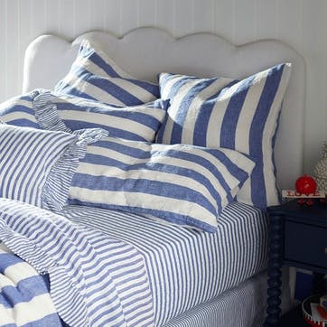 Cora Stripe Linen Housewife Pillowcase, Square, Cobalt