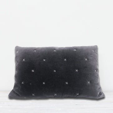 Aby Velvet Criss Cross Cushion 40 x 60cm, Dark Grey