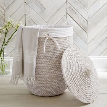 Woven Seagrass Laundry Basket  H64cm x D46cm, White