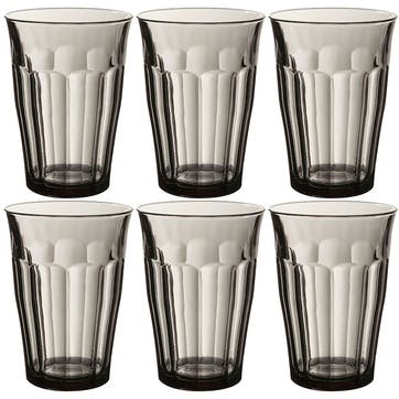 Picardie Set of 6 Tumblers, 360ml, Grey