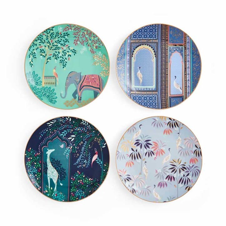 India Set of 4 Assorted Caked Plates D20cm, Multi