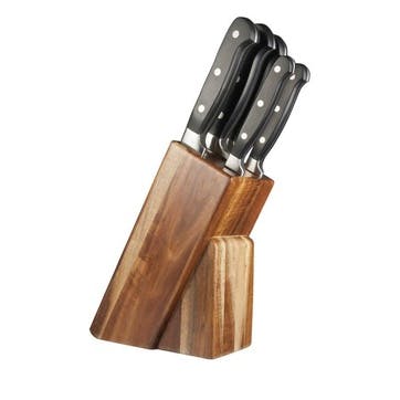 Traditional 5 Piece Kitchen Knife & Knife Block Set, Acacia Wood