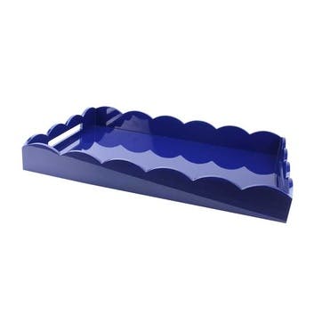 Lacquered Scallop Ottoman Tray 66 x 43cm, Navy