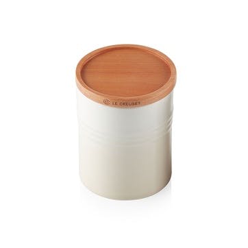 Stoneware Medium Storage Jar with Wooden Lid, Meringue