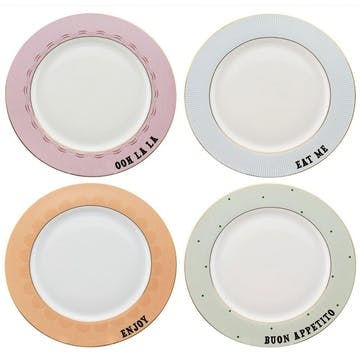 Slogan Set of 4 Dinner Plates, D26.4cm, Pastel