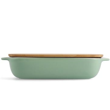 Stoneware Dish with Bamboo Lid 32cm, Pistachio