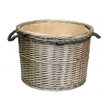 Antique Wash Round Rope Handled Log Basket, Large