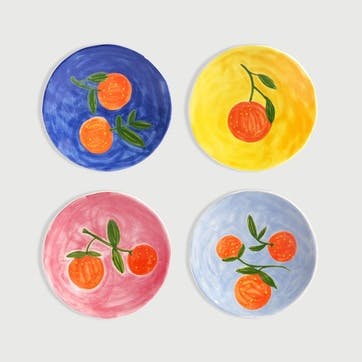 Orange Twig Set Of 4 Plates, D16cm, Multi